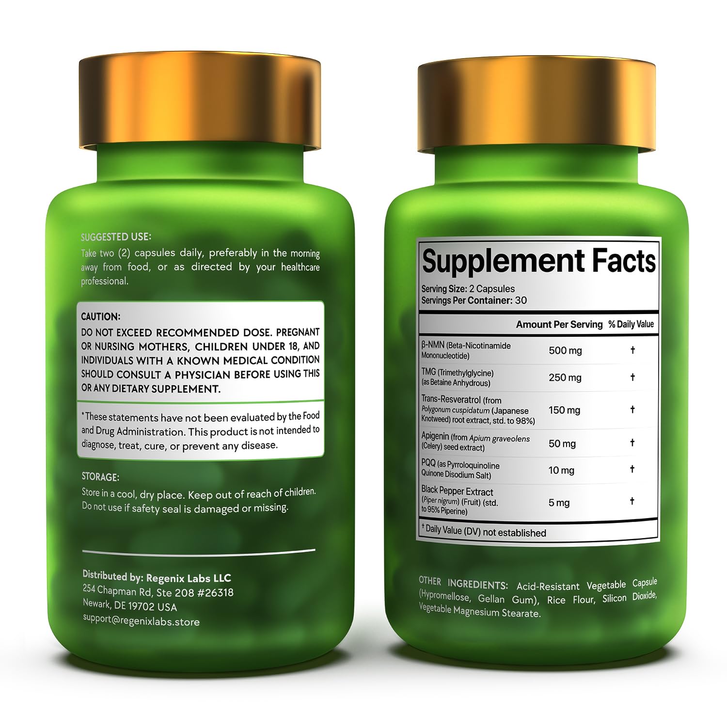 NMN Supplement 500mg - NAD Supplement with Resveratrol, TMG, Apigenin, PQQ, and Black Pepper Extract - 6-in-1 Acid-Resistant Vegan Pills Complex