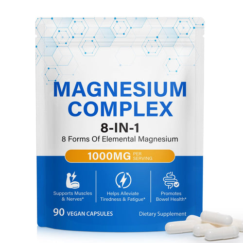 Supplement package for magnesium complex with text on a white background
