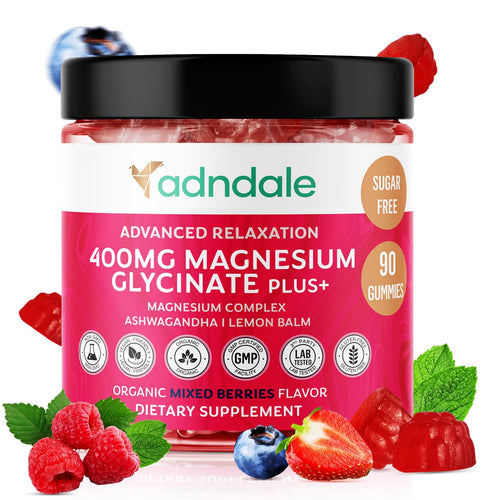 Adndale 90 CT Magnesium Glycinate 400 mg Gummies with Ashwagandha, Magnesium Malate & Taurate, Sugar Free Magnesium Gummies for Adults & Kids. AdndaleBuy Supplements Australia