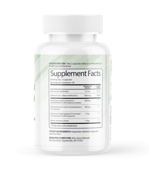 Adaptogenic Mushrooms with Cordyceps & Rhodiola – Daily Blend with Zinc, Selenium & Boron –Vegan Mushroom Capsules Supplement for Active Lifestyles – No Fillers or Additives – 60 Count Alex Jones NaturalsBuy Supplements Australia