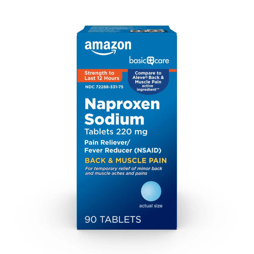 Amazon Basic Care Back and Muscle Pain, 220 mg Naproxen Sodium Tablets, 12-Hour Pain Relief, Headache, Arthritis, Menstrual Cramps, Fever Reducer, 90 Count Amazon Basic CareBuy Supplements Australia