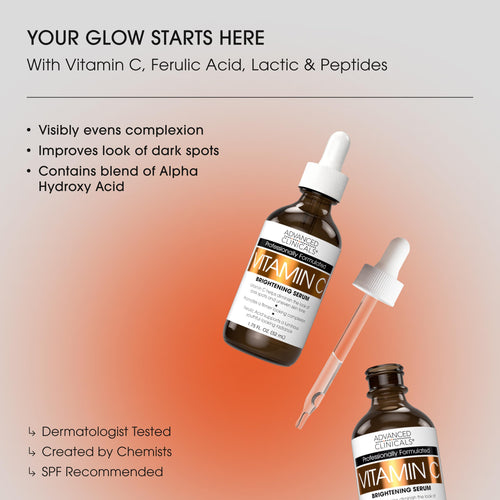 Advanced Clinicals Brightening Vitamin C Serum For Face With Glycolic Acid + Lactic Acid | Vitamin C Eye Serum Face Moisturizer For Improving