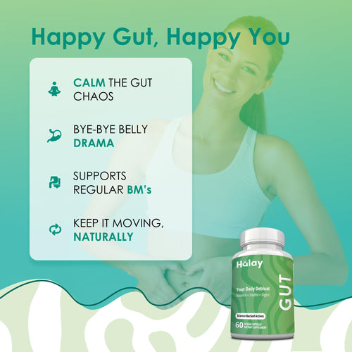 3-in-1 Gut Health Supplement - Debloat Pills - Gas and Bloating - Lactase, Protease, Amylase and Lipase Digestive Enzymes - Peppermint, Turmeric and Psyllium Husk Capsules