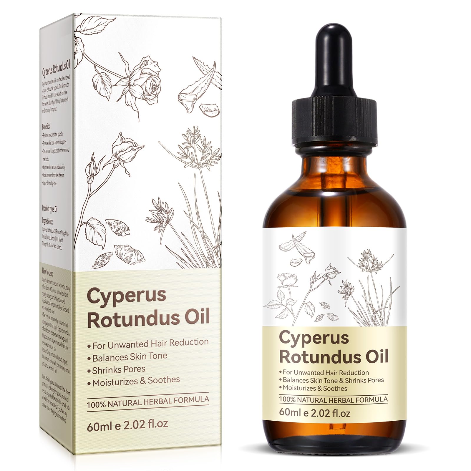 Cyperus Rotundus Oil, Natural Cyperus Rotundus Oil for Hair Removal, Reduces Unwanted Hair Growth, Moisturizes & Soothes The Skin