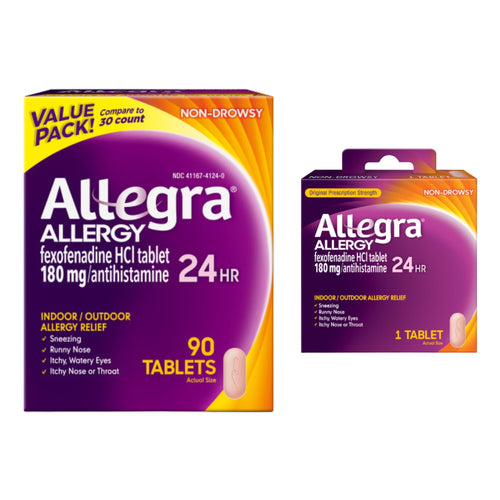Allegra Adult 24-Hour Allergy Relief Tablets, Non-Drowsy Indoor and Outdoor Allergy Medicine, 180 mg Fexofenadine HCI Antihistamine Pill, 90 Count Plus 1 Count Travel Pack Allegra buy supplements Au