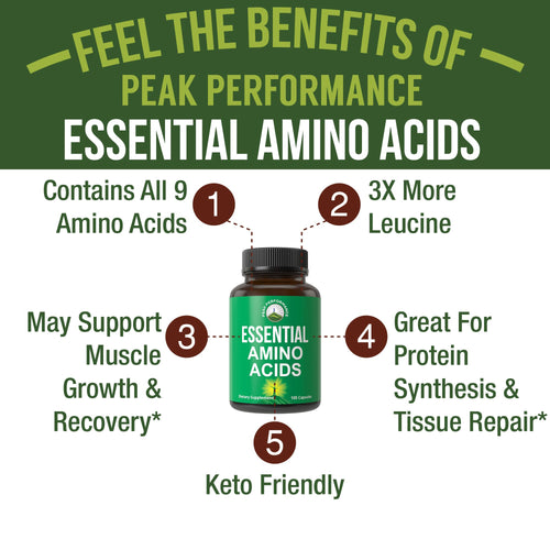 All 9 Essential Amino Acids Supplement. Capsules with 3X More Leucine for Muscle Recovery, Growth. EAA Supplement Better Than BCAA / BCAAS Branched Chain Aminos Acid.