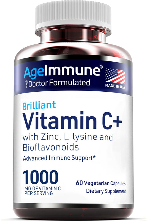 AgeImmune Vitamin C 1000mg Complex with L-Lysine 500mg, Zinc 12mg, Bioflavonoids 300mg. Doctor Formulated Magnesium Stearate Free Supplements for Healthy Immune System Support.(1) AgeImmune buy supplements Au