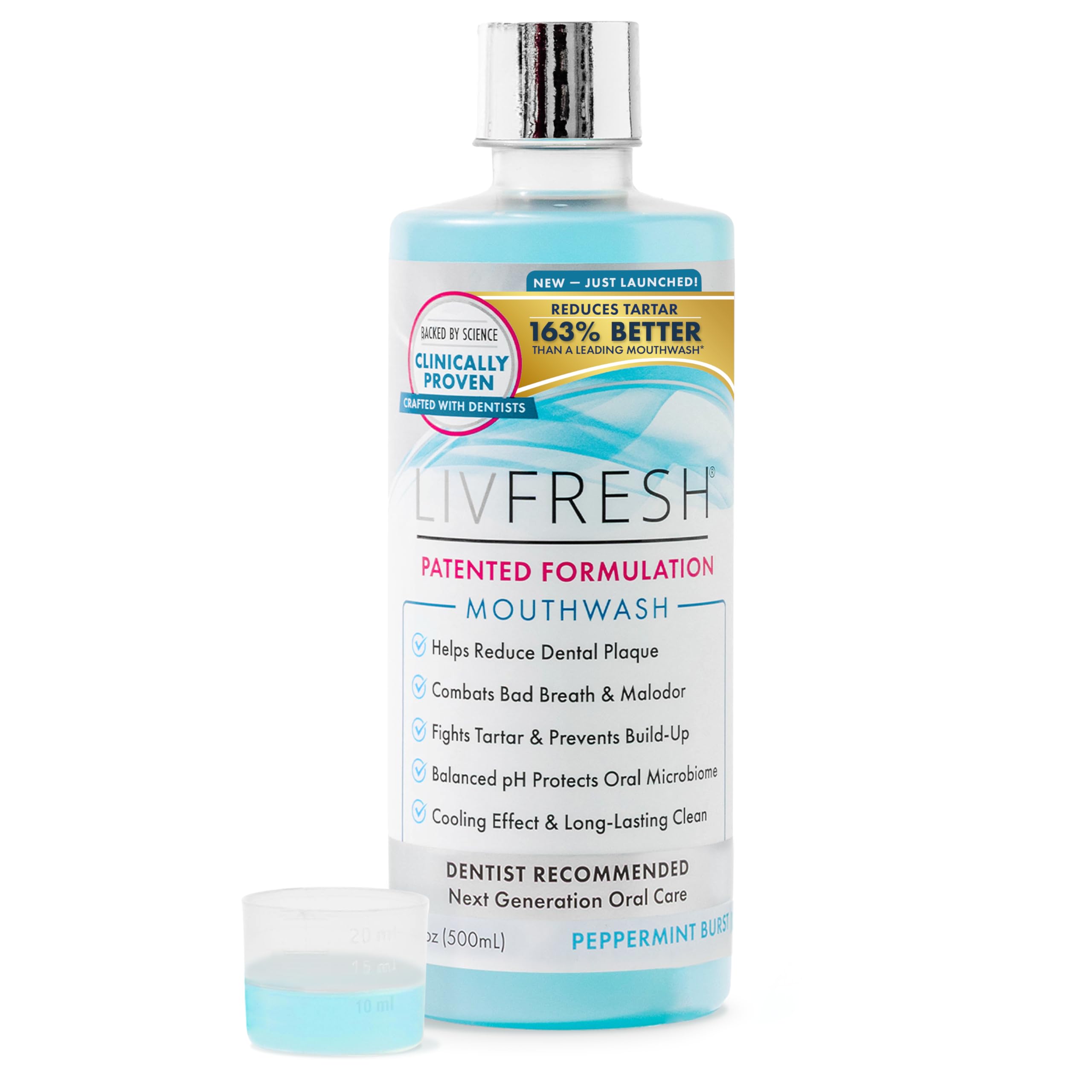 LIVFRESH Mouthwash, Clinically Proven, 163% Better Tartar Control, 114% Better Gum Health, 72% Better Plaque Reduction, 38% Better at Eliminating Bad Breath,