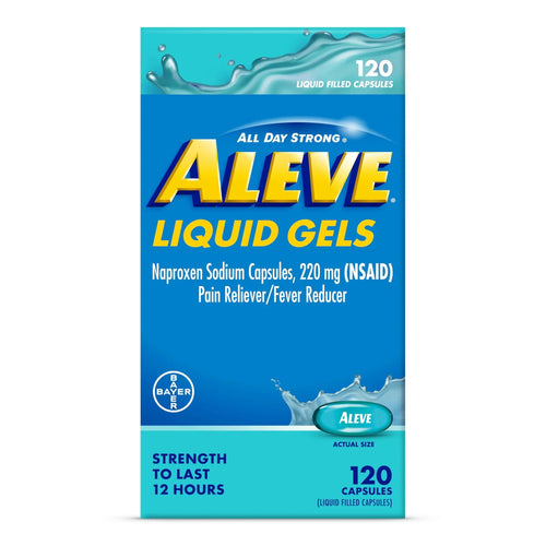 Aleve Liquid Capsules, Naproxen Sodium Capsules 220 mg (NSAID), Pain Reliever/Fever Reducer, Fast Pain Relief, 120 Count AleveBuy Supplements Australia