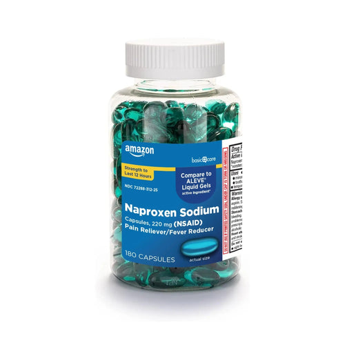 Amazon Basic Care Naproxen Sodium 220 mg Liquid Gels, Pain Reliever/Fever Reducer (NSAID), Headache, Backache, Menstrual Pain, Arthritis Pain, 12-Hour Relief, 180 Count (previously A+ health) Amazon Basic CareBuy Supplements Australia
