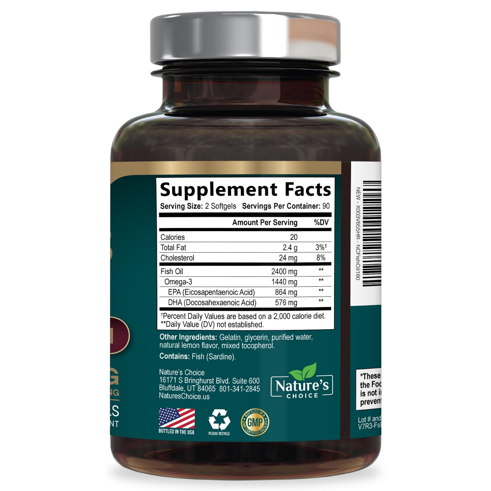 Omega 3 Fish Oil Supplements - 2400mg Fish Oil Per Serving - Triple Strength Omega-3 with Fatty Acids EPA & DHA - Natural Heart, Brain & Immune Support