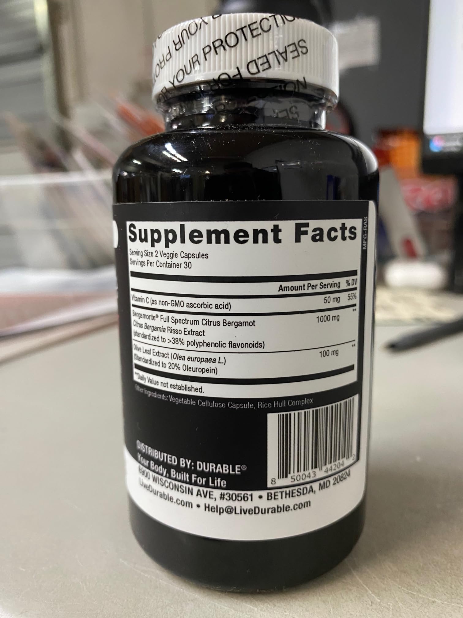 Durable Heart Bergamonte Citrus Bergamot 1000mg + Olive Leaf and Vitamin C Healthy-Cardiovascular Formula for Rate and Pressure, Healthy Cholesterol Pills