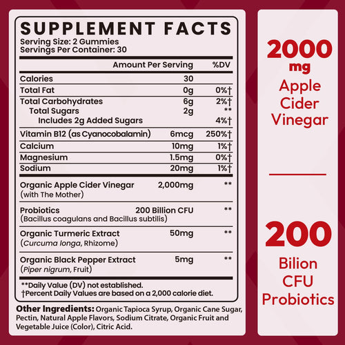 Apple Cider Vinegar Gummies 2000mg, Keto ACV Gummies with Probiotics, Keto Support & B12, Apple Cider Vinegar with Mother for Digestion, Metabolism,