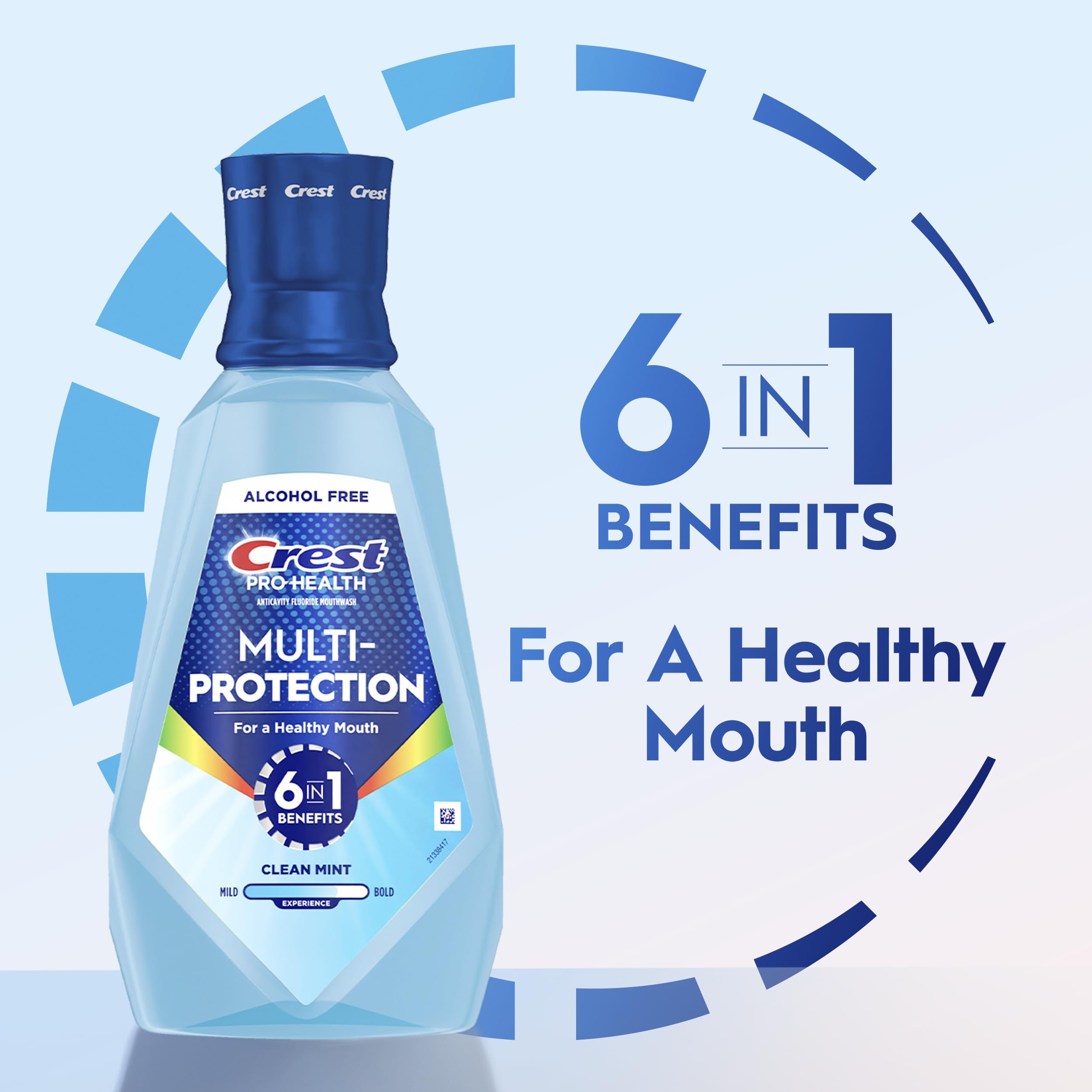 Crest Mouthwash Pro Health Multi-Protection, 1L, 2 Pack, 6-in-1 Benefits, Alcohol Free, Enamel Repair, Breath Freshener, Anti Cavity, Fluoride mouthwash, Bad Breath Treatment