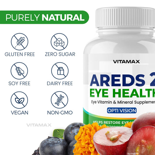 AREDS 2 Eye Vitamins - Lutein, Zeaxanthin, Bilberry, Astaxanthin Mineral Vision Supplement - Supports Eye Strain, Dry Eyes, Pressure, and Vision Health - Made in USA - 120ct VitamaxBuy Supplements Australia