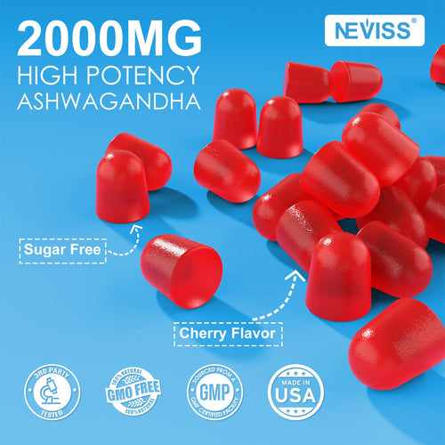 Ashwagandha Gummies, Magnesium Glycinate Gummies 2000mg for Adults, Vitamin B6, Zinc, Rhodiola Rosea, Lemon Balm, Relaxation Support, Natural Zzz, Brain, Muscle, Stamina, Energy, Sugar Free NEVISSBuy Supplements Australia