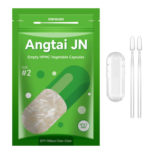 Angtai JN Vegan Empty Pill Capsules Size 2 Plant Based Clear (100 Count) Gluten Free, Non-GMO, Halal Certified Caps Filling Kit with 2 Spoons for Vegetarian DIY Your Own Supplements Angtai JNBuy Supplements Australia