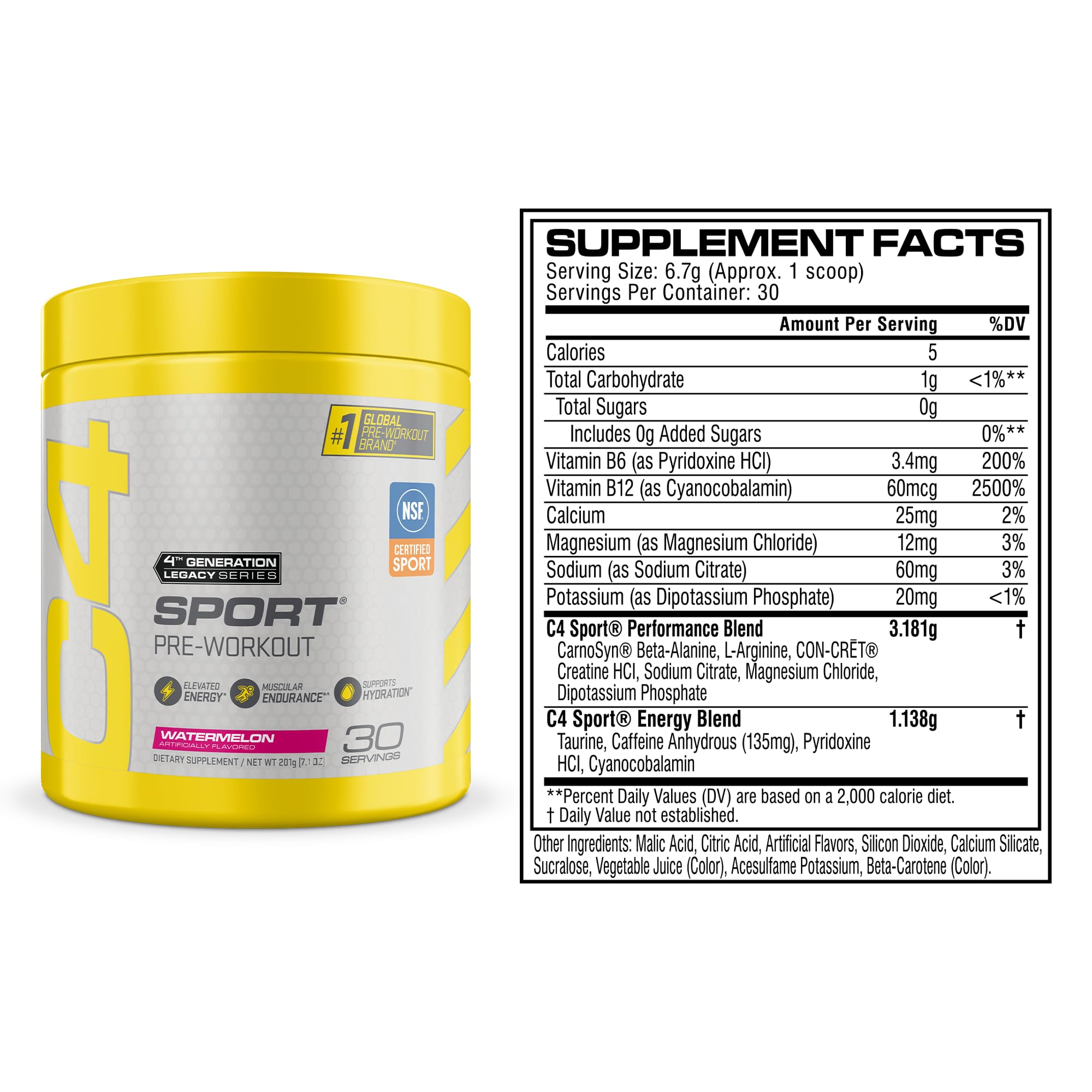 Cellucor C4 Sport Pre Workout Powder Watermelon - NSF Certified for Sport + Preworkout Energy Supplement for Men & Women - 135mg Caffeine +