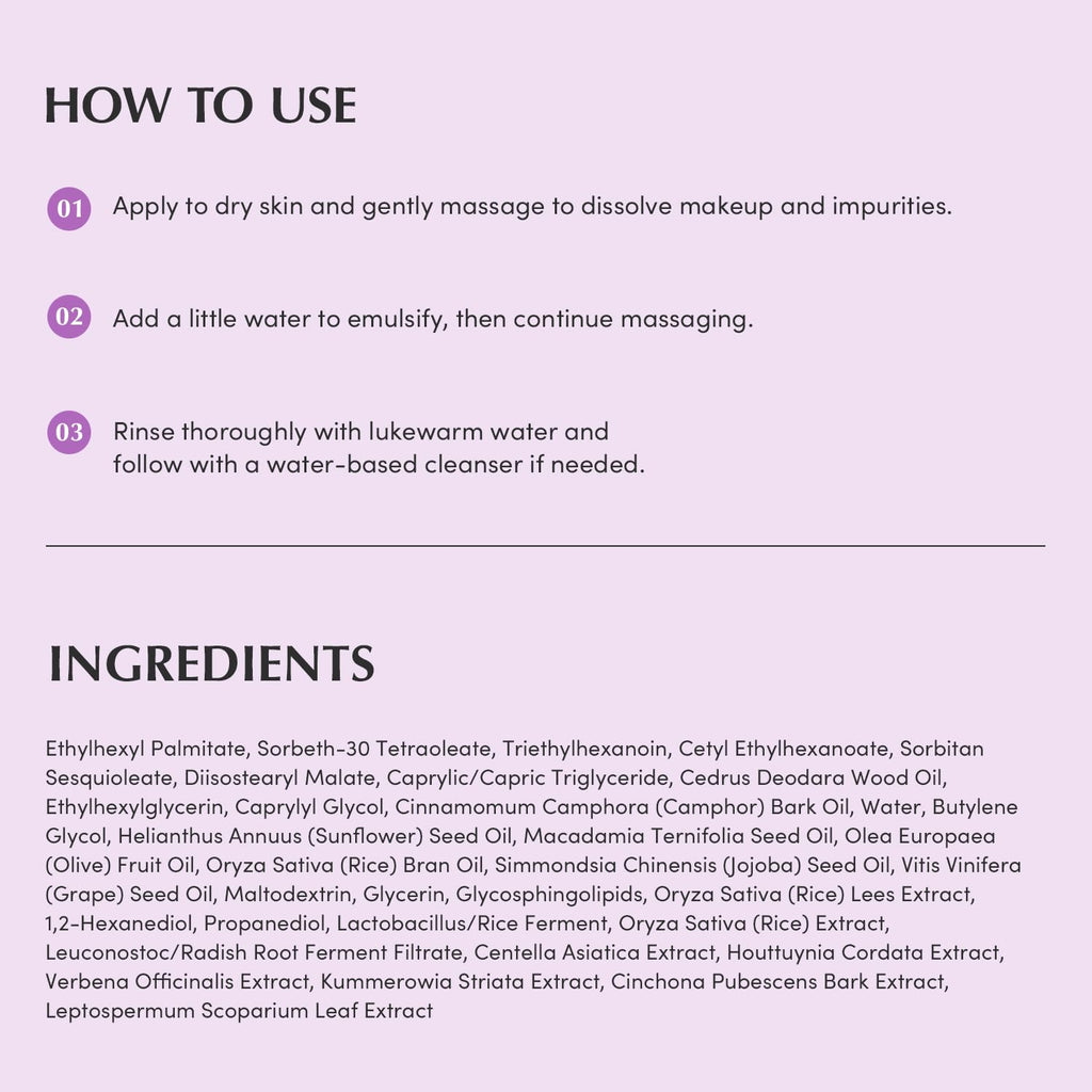 EQQUALBERRY Purple Rice Pore Smoothing Cleansing Oil – Deep Cleansing for Pores & Blackheads | Korean Oil Cleanser for Face & Makeup Remover