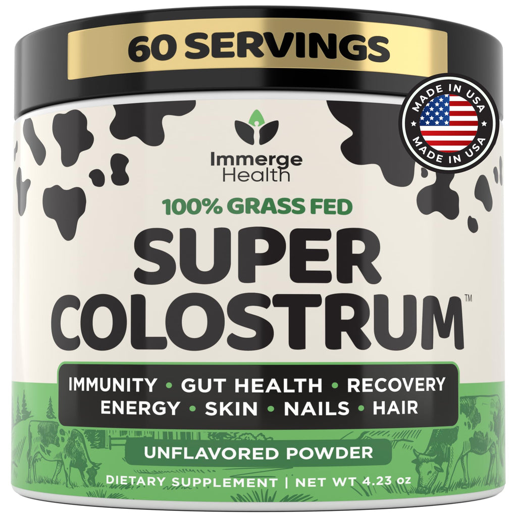 Immerge Health Super Colostrum Powder (60 Servings) – Premium Bovine Colostrum Supplement for Gut Health, Bloating & Immune Support – High IgG, 100% Grass Fed