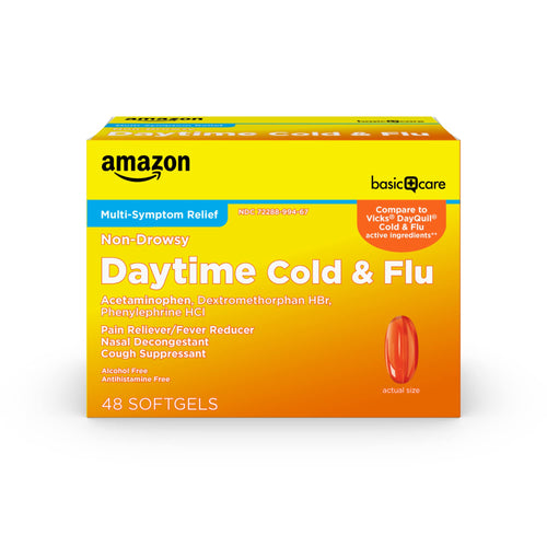 Amazon Basic Care Daytime Cold & Flu Liquid Caps; Cold Care for Daytime Cold and Flu, Orange, 48 Count (Pack of 1) Amazon Basic Care buy supplements Au