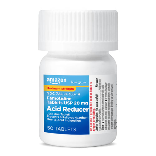 Amazon Basic Care Maximum Strength Famotidine Tablets 20 mg, Acid Reducer for Heartburn Relief, Prevents & Relieves Acid Indigestion, Heartburn Medicine, 50 Count Amazon Basic Care buy supplements Au