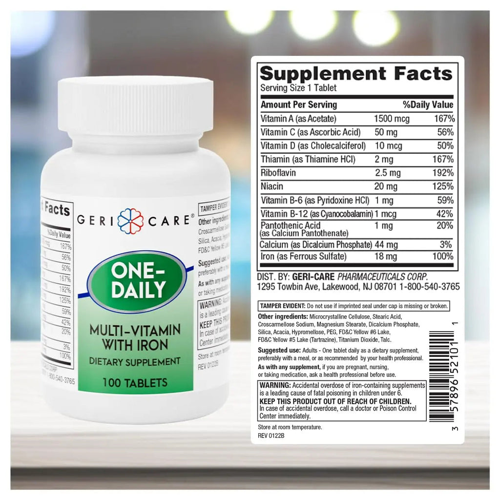 GeriCare One-Daily Multi-Vitamin with Iron Tablets,100 Count (Pack of 1) GeriCare