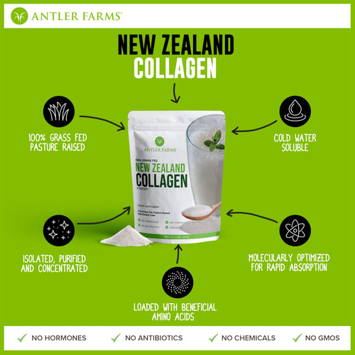 Antler Farms - 100% Pure New Zealand Collagen Powder from Grass Fed Cows, Unflavored, 1 lb - Hydrolyzed Cold Water Soluble Peptides, Keto Friendly, Bioavailable, Quick Dissolving Antler Farms buy supplements Au