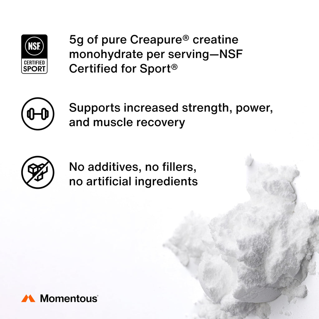 Momentous Creatine Lemon Monohydrate Powder - Creatine Powder - Supports Strength, Lean Muscle, & Recovery for Men & Women - NSF Certified for Sport - 6.49 g per Serving - 15 Servings
