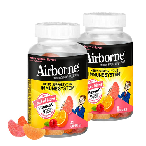 Airborne 750mg Vitamin C Immune Support Supplement Gummies for Adults, Assorted Fruit Flavor, Gluten Free Crafted Blend with Powerful Antioxidants Vitamins A C & E, 42 Gummies (2 Pack) AirborneBuy Supplements Australia