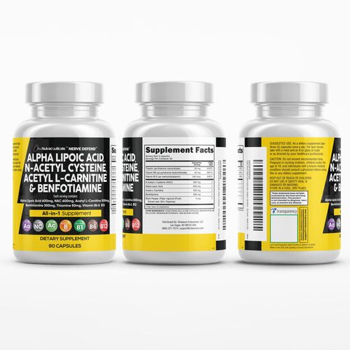 Alpha Lipoic Acid 600mg N-Acetyl Cysteine 600mg Acetyl L-Carnitine 500mg Benfotiamine 300mg - Nerve Support Supplement for Women and Men with Vitamin B1 B6 & B12 - Made in USA 90 Caps Clean NutraceuticalsBuy Supplements Australia