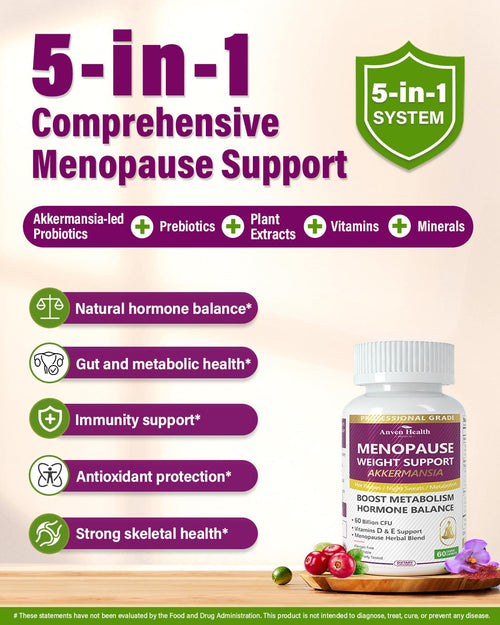 Anven Health Menopause Supplements for Women 60 Billion with Akkermansia Probiotic & Prebiotic, Vitamin D & E for Hormone Balance, Metabolism, Gut Health, Hot Flashes - Non-GMO | 120 Caps Anven Health buy supplements Au