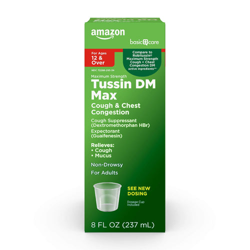 Amazon Basic Care Tussin DM MAX, Maximum Strength Cough and Chest Congestion Medicine, Non-Drowsy, Alcohol Free, Expectorant, Raspberry Menthol Flavor, 8 fl oz (Pack of 1) Amazon Basic Care buy supplements Au