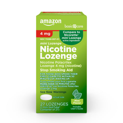 Box of Nicotine Lozenge by Amazon Basic Care on a white background