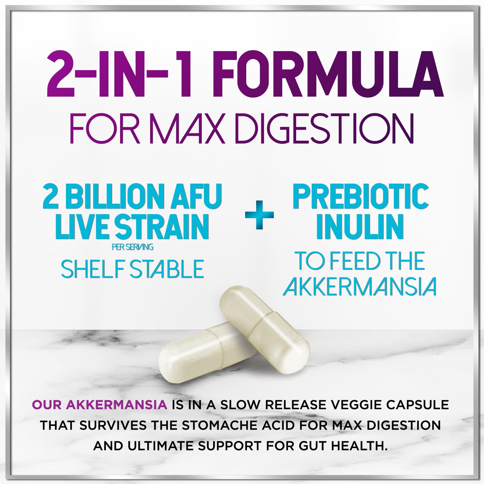 Akkermansia Probiotic - 2 Billion AFU per Serving - Best Strain Production Support with Prebiotic Fiber for Natural Digestive & Gut Health