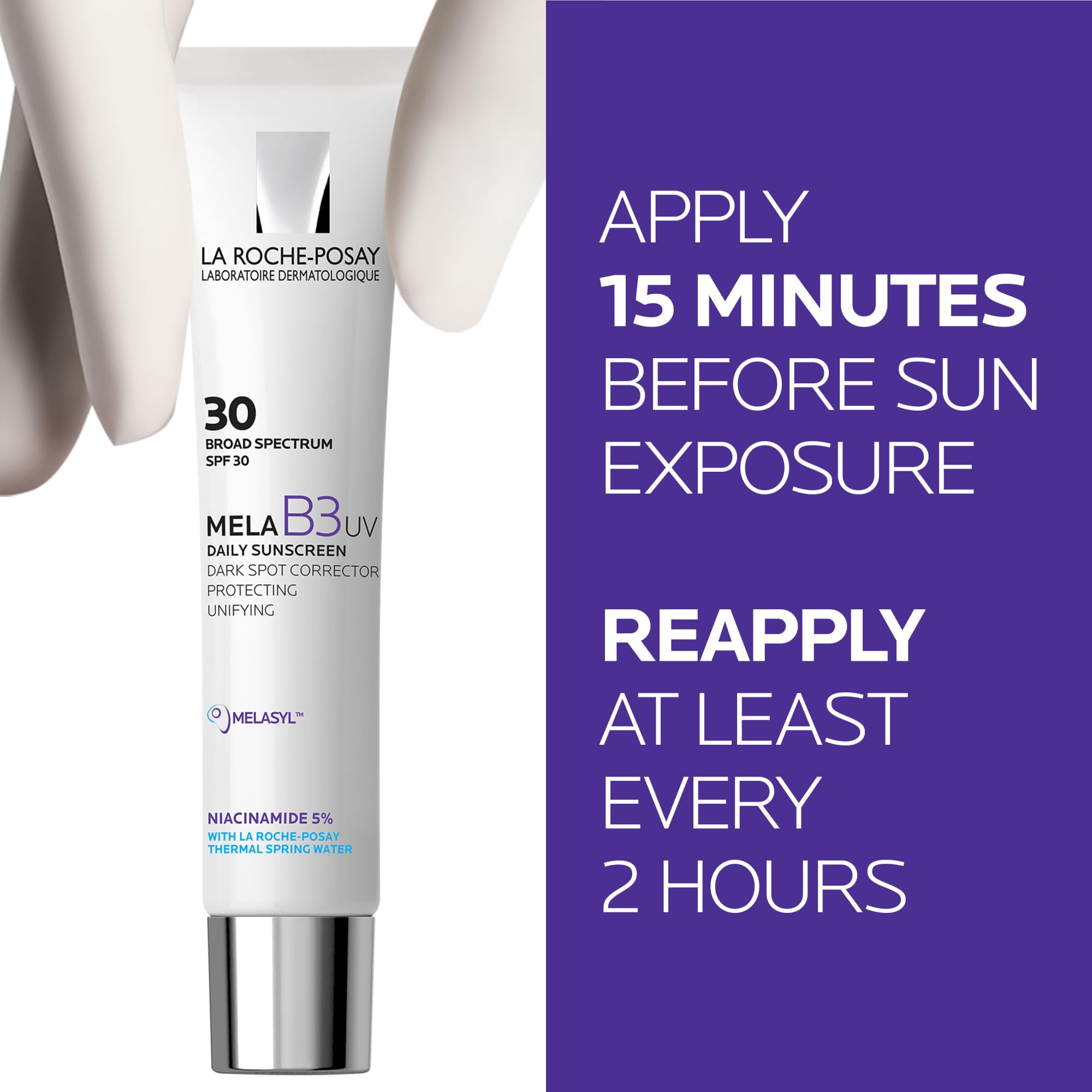 La Roche-Posay Mela B3 UV Daily Sunscreen, Face Moisturizer With SPF 30 + Anti-Aging Melasyl + 5% Niacinamide, Helps Correct & Protect From Sun Damage,