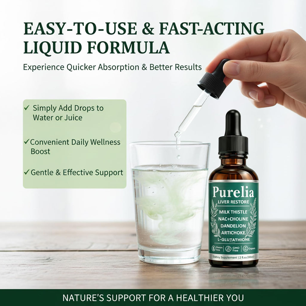 Purelia Liver Restore, 2.02FL OZ Liver Restore Drops, Complete Liver Support Supplement with Milk Thistle, Dandelion Root, L-Glutathione & Choline for Natural Balance & Liver Cleanse