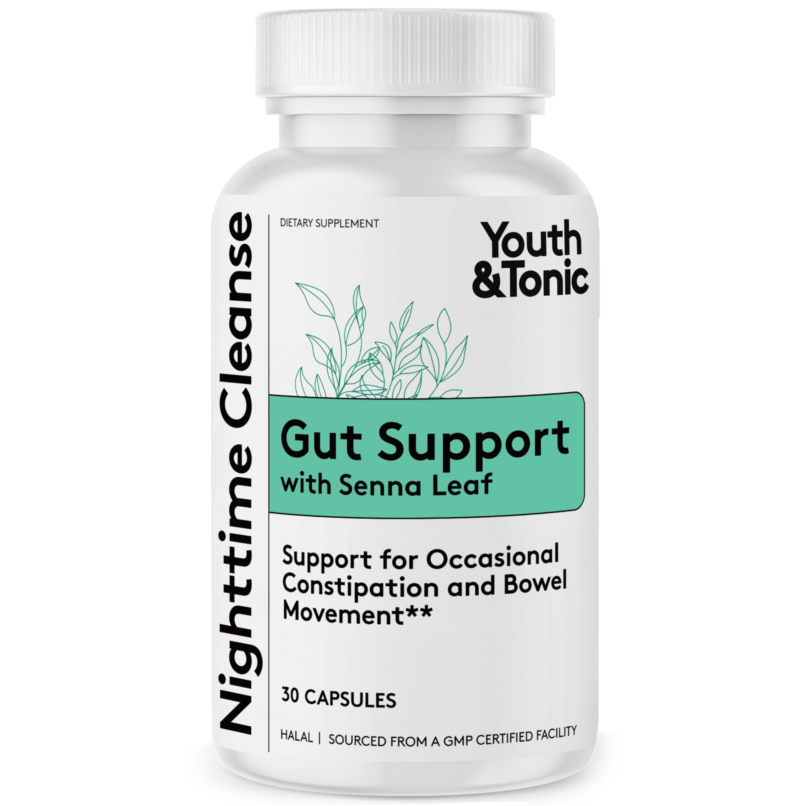 Youth & Tonic Overnight Intestinal Cleanse Supplement for Occasional Constipation Relief, Gut & Colon Cleanse Detox with Senna Leaf, Psyllium Husk Powder