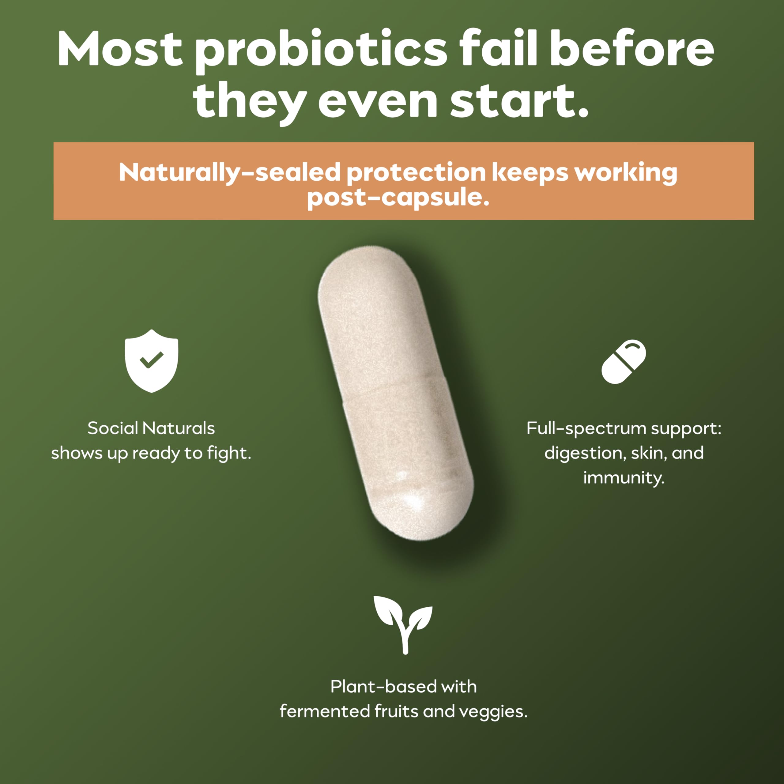 Social Naturals Daily Probiotic Capsules for Gut Health & Bloating | Bifidobacterium | Multi-Strain with Prebiotic + Postbiotic | 20 Billion CFU | Vegan | 30 Capsules