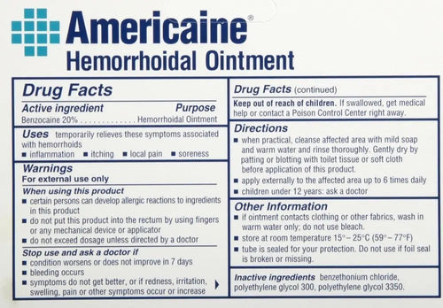 Americaine Hemorrhoidal Ointment Maximum Strength 20% Benzocaine 1 oz AmericaineBuy Supplements Australia