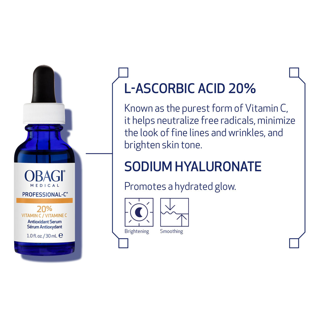 Obagi Medical Professional-C 20% Vitamin C Serum - Helps Brighten Skin Tone and Minimize the Appearance of Fine Lines & Wrinkles - 1 oz