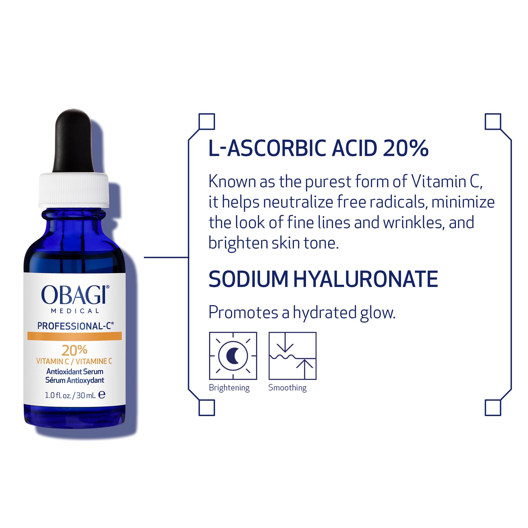 Obagi Medical Professional-C 20% Vitamin C Serum - Helps Brighten Skin Tone and Minimize the Appearance of Fine Lines & Wrinkles - 1 oz