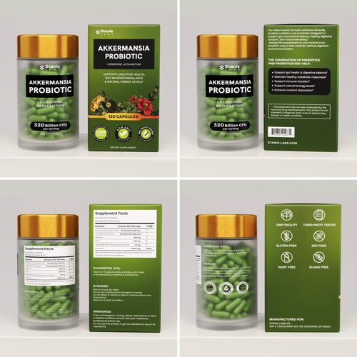 Akkermansia Muciniphila Probiotics 320 Billion CFU| Probiotic and Prebiotic | Akkermansia Probiotics for gut health | Inulin Prebiotic Fiber Capsules Astaxanthin & Berberine & Chromium | 120 capsules Stanis Labs buy supplements Au