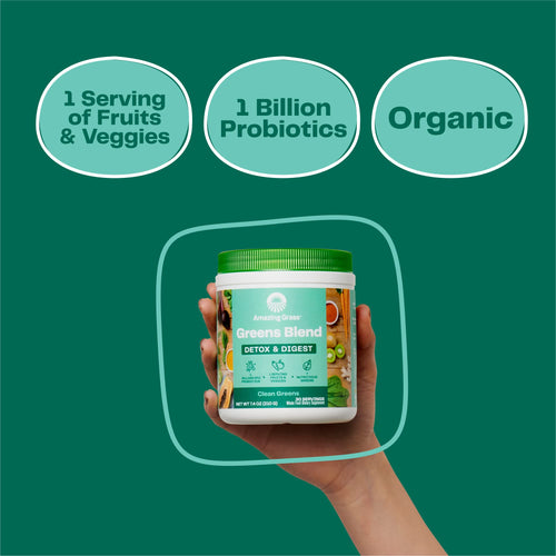 Amazing Grass Greens Blend Detox & Digest, Smoothie Mix, Cleanse with Super Greens Powder, Digestive Enzymes & Probiotics
