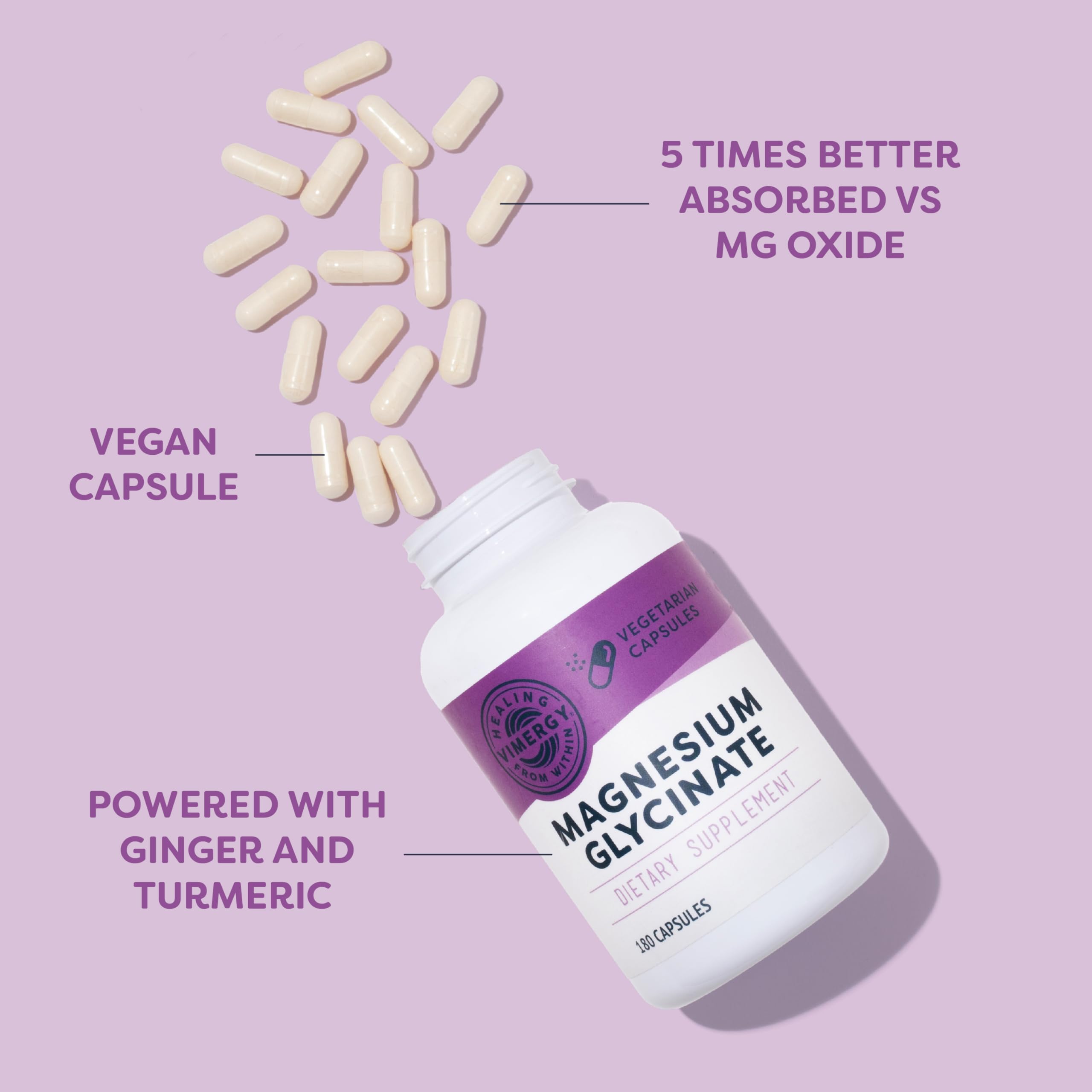 VIMERGY Magnesium Glycinate – Stress Support – Chelated to Avoid Tummy Upset*– Promotes Heart Health & Energy*– Kosher, Vegan Gluten-Free – 180 Caps VimergyBuy Supplements Australia