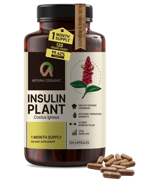 Afiyah Organic - Premium Quality Costus Igneus (Insulin Plant) Capsules - Easy to Swallow 120 Veggie Capsules (1 Month Supply) - Made in the USA - Including Complete Health Support Program Afiyah OrganicBuy Supplements Australia