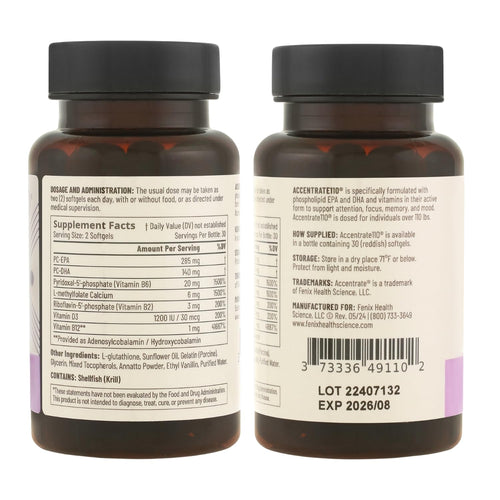 Accentrate110 - Focus Supplement - Methylated Vitamin B Complex with Omega 3 Fatty Acid Supplement - L-Methylfolate, Vitamin B12, P-5-P, Riboflavin, VIT D, – 60 Softgels (1 Month Supply) AccentrateBuy Supplements Australia