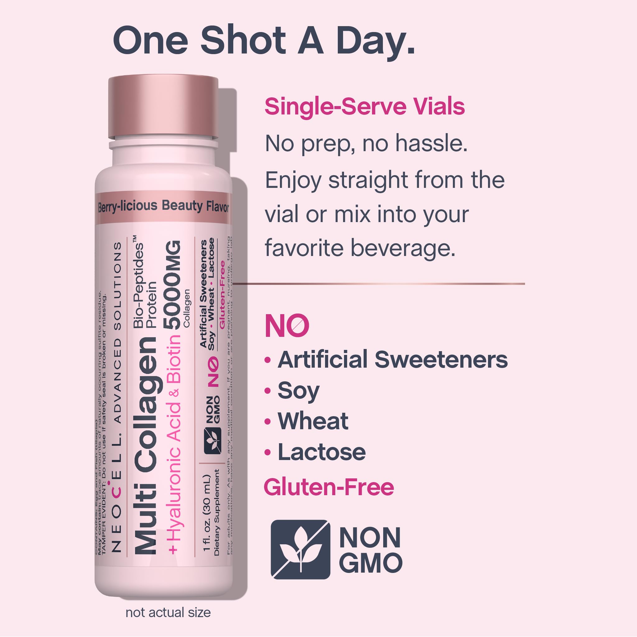 NeoCell Multi Collagen Peptides Liquid | 6 Vials | with Hyaluronic Acid and Biotin | Advanced Formula | Complex Beauty Supplement | Hair, Skin, and Nails