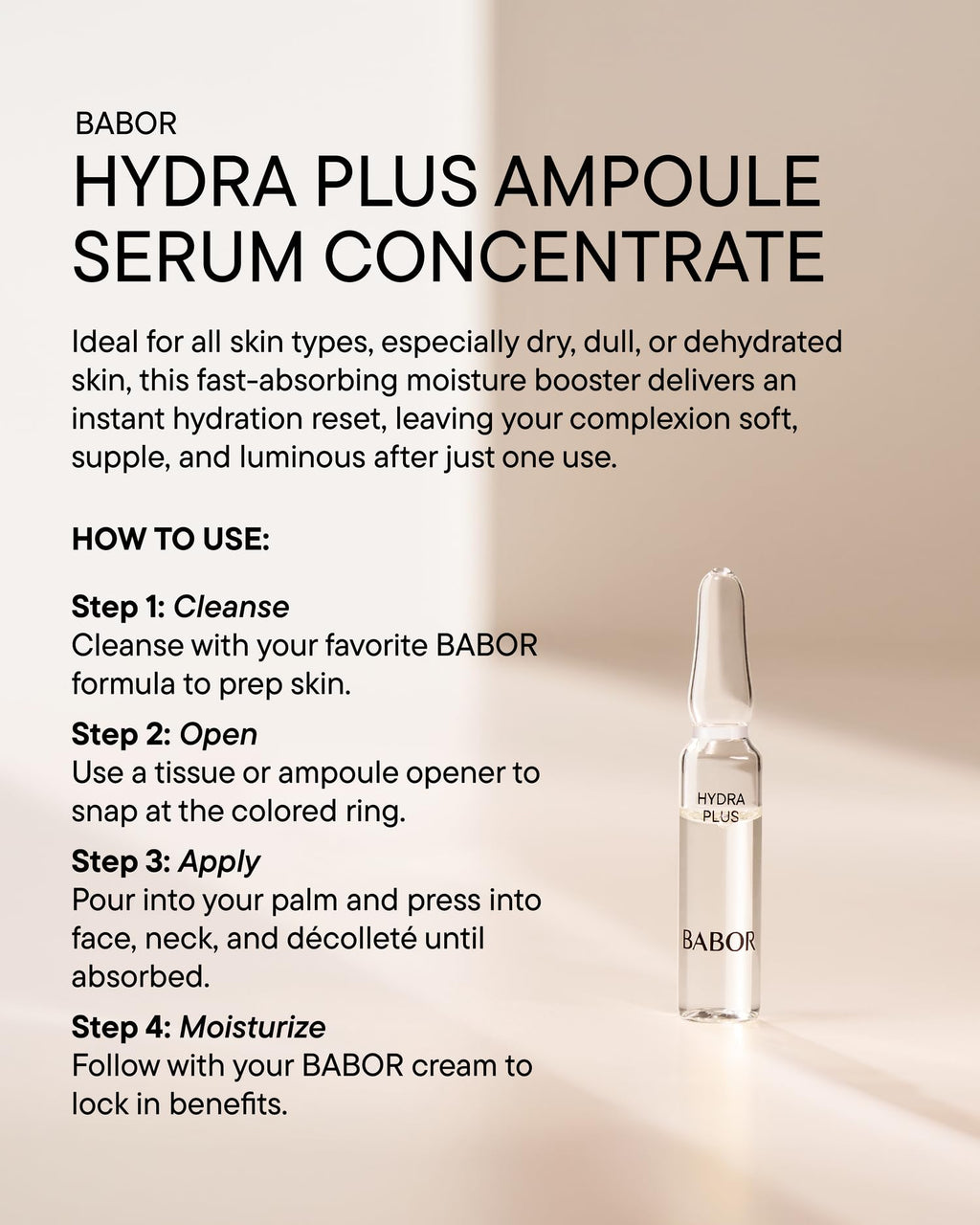BABOR Hydra Plus Ampoule Concentrate, Moisturizing Skincare Capsule, Hyaluronic Acid Serum, Deeply Nourish to Plump and Smooth Skin,