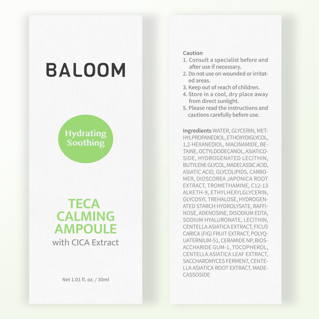 BALOOM Centella Asiatica Calming Ampoule with TECA & Niacinamide - Korean Cica Serum for Sensitive Skin - Soothing Redness Relief,